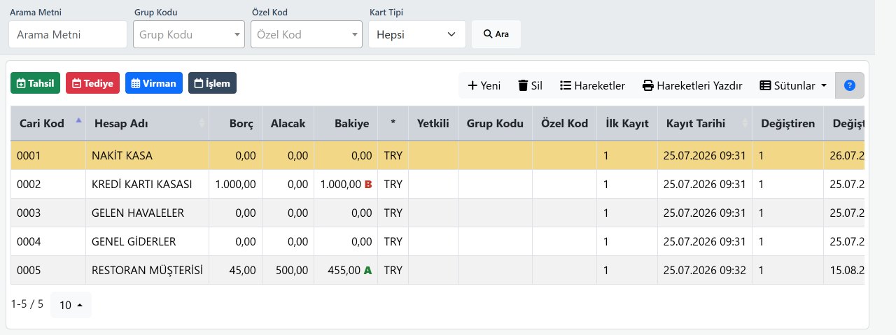 Cari hesap kartları